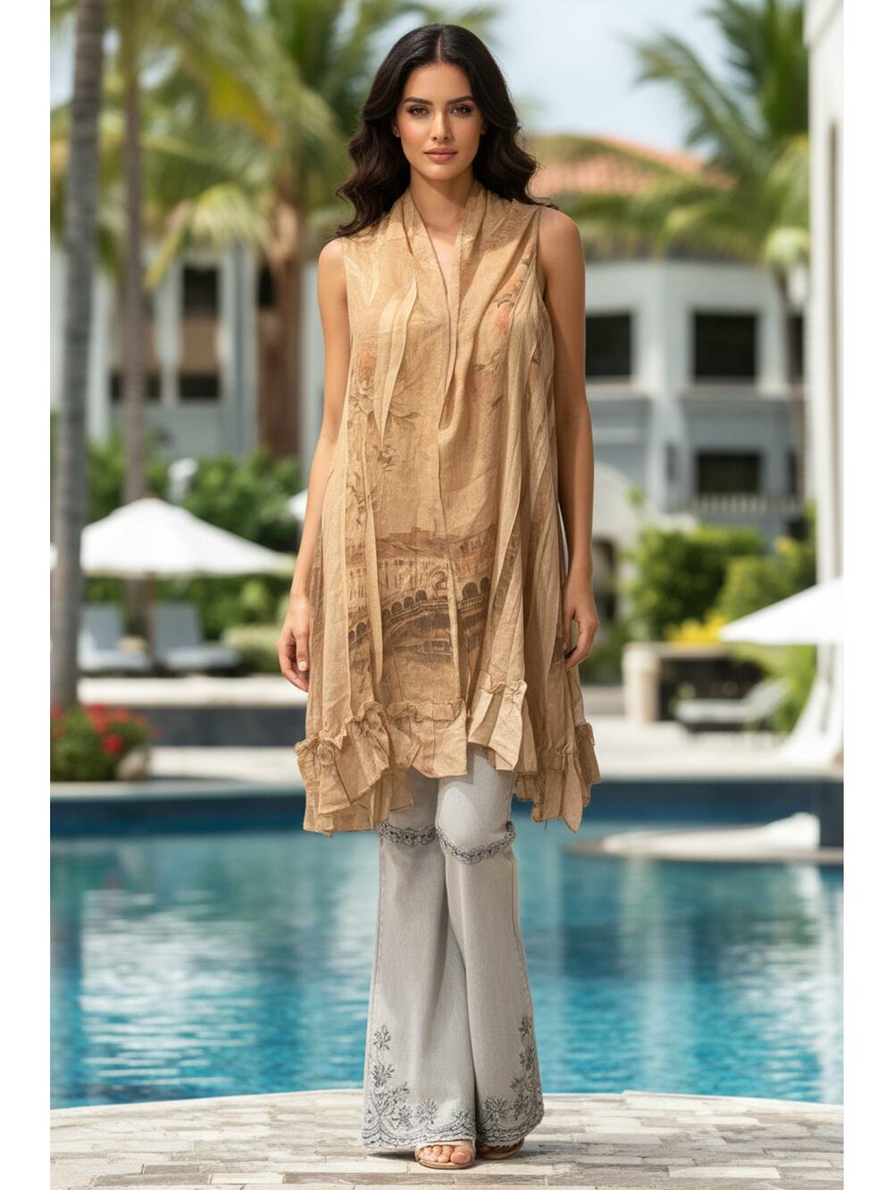 Origami Beige Hi-Lo Oversized Vest "Venice" Onesize